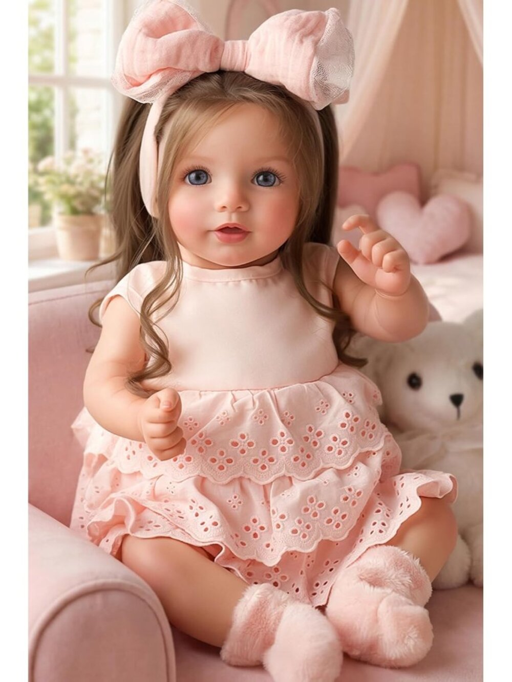 20 Inch White Lifelike Reborn Baby Dolls Long Brown Hair Girl Handmade Realistic